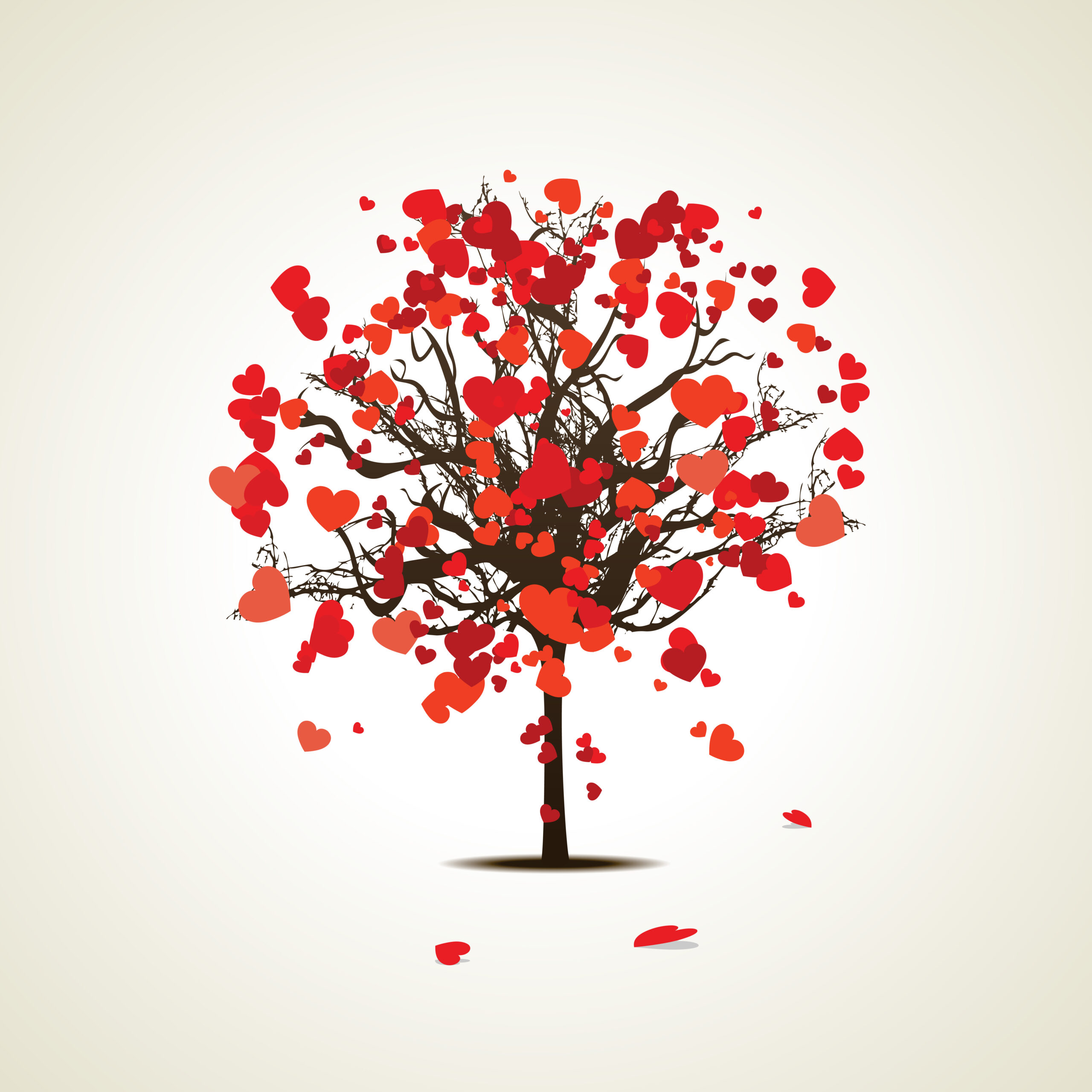 Vector Illustration Of A Love Tree Having  Heart Shapes In Red And Pink Ccolor On Isolated Background For Valentines Day And Other Occasions.